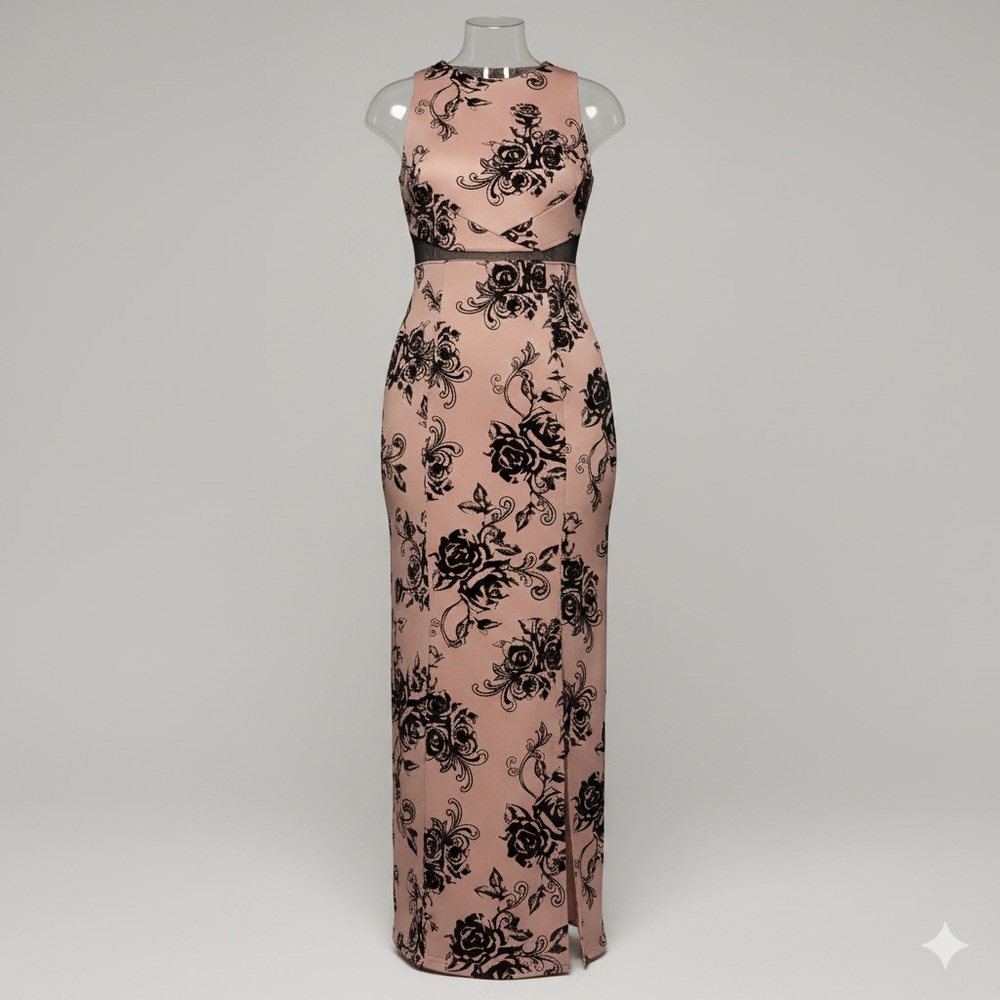 Whimsigoth Pink Black Velvet Floral Dark Romance Cutouts Sheath Chic Size 6